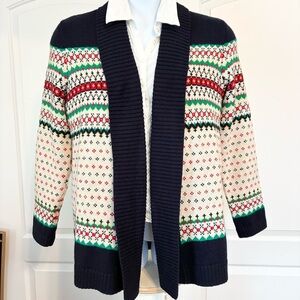 Talbots Fair Isle Cardigan Sweater Women's Medium Shawl Collar Open Front